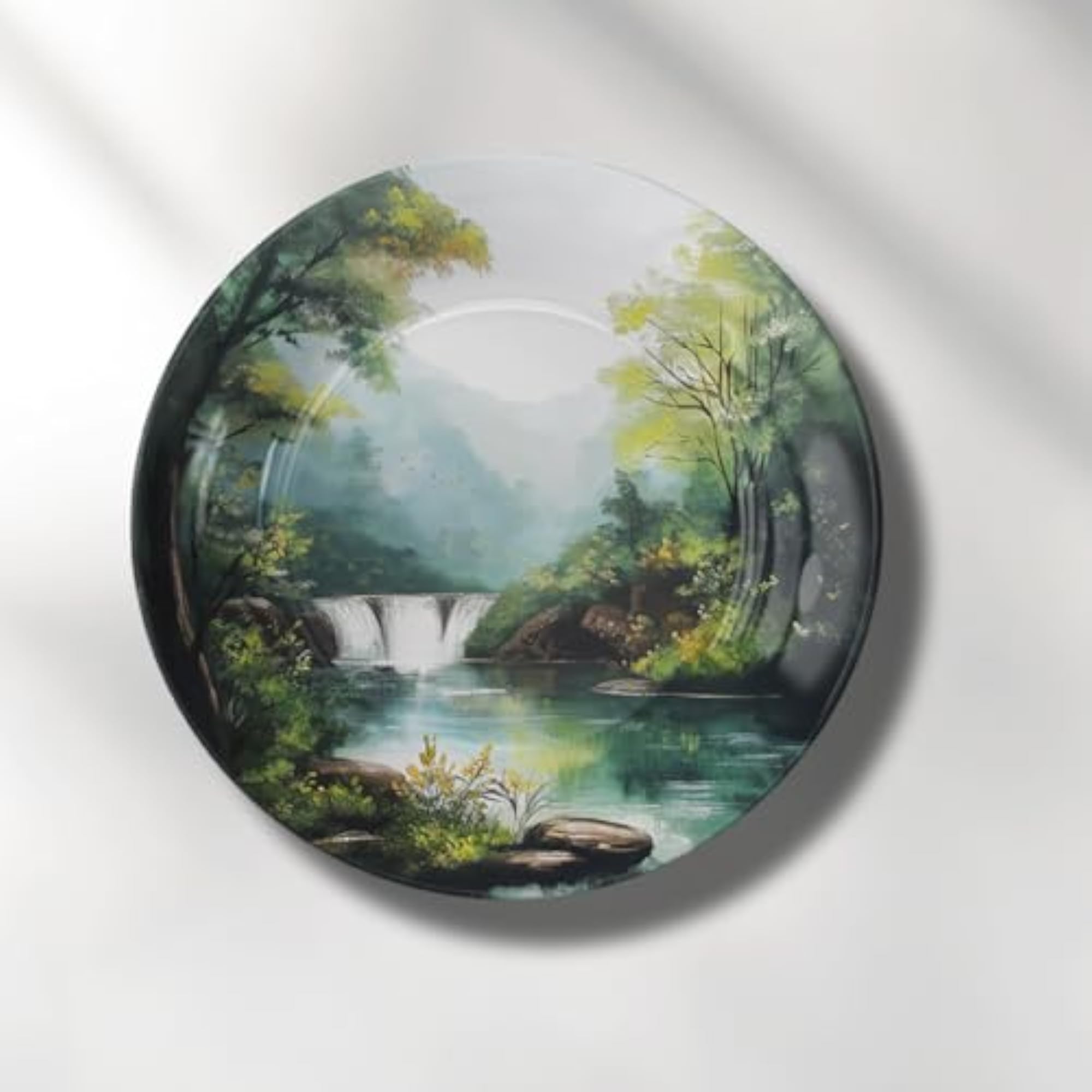 Waterfall Wall Art Plate, Scenic Landscape Design