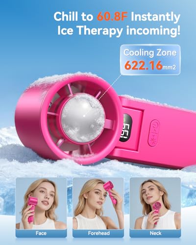 Image of Portable Handheld Fan with Ice Cooler, 199 Speed Personal Fan,5500mAh Rechargeable,20H Cooling Time,20000 RPM Powerful Motor, Summer Essential for Travel /Outdoor /Office, Hot Pink