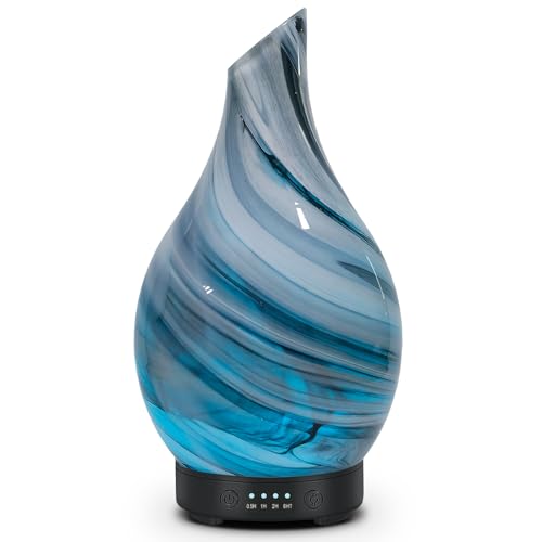Aromatherapy Essential Oil Diffuser for Home- Art Glass Diffuser for Essential Oils with Waterless Auto Shut-Off 4 Timer 7 Colors LED Night Light for Home Office Decor Gifts for Women