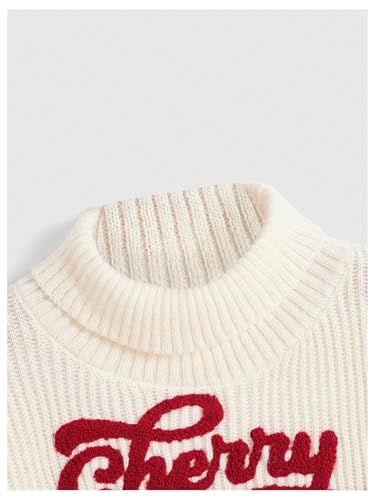 Women's Cherry Embroidered Turtleneck Sweaters Long Sleeve Knit Pullover Tops Knitwear4