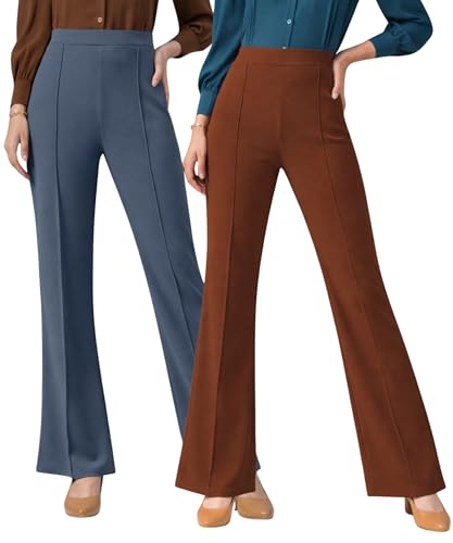 Image of Women Solid Flared Trousers Pack of 2 | High Waist Stretchable Office Pants for Women | Formal Bell Bottom Palazzo Trouser Combo