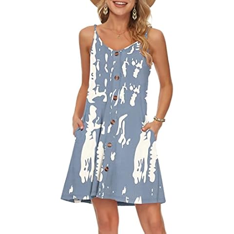WNEEDU Womens Summer Dress Spaghetti Strap Dresses Beach Cover Ups Casual V Neck Mini Sundress with Pockets Tie Dye XXL Cover