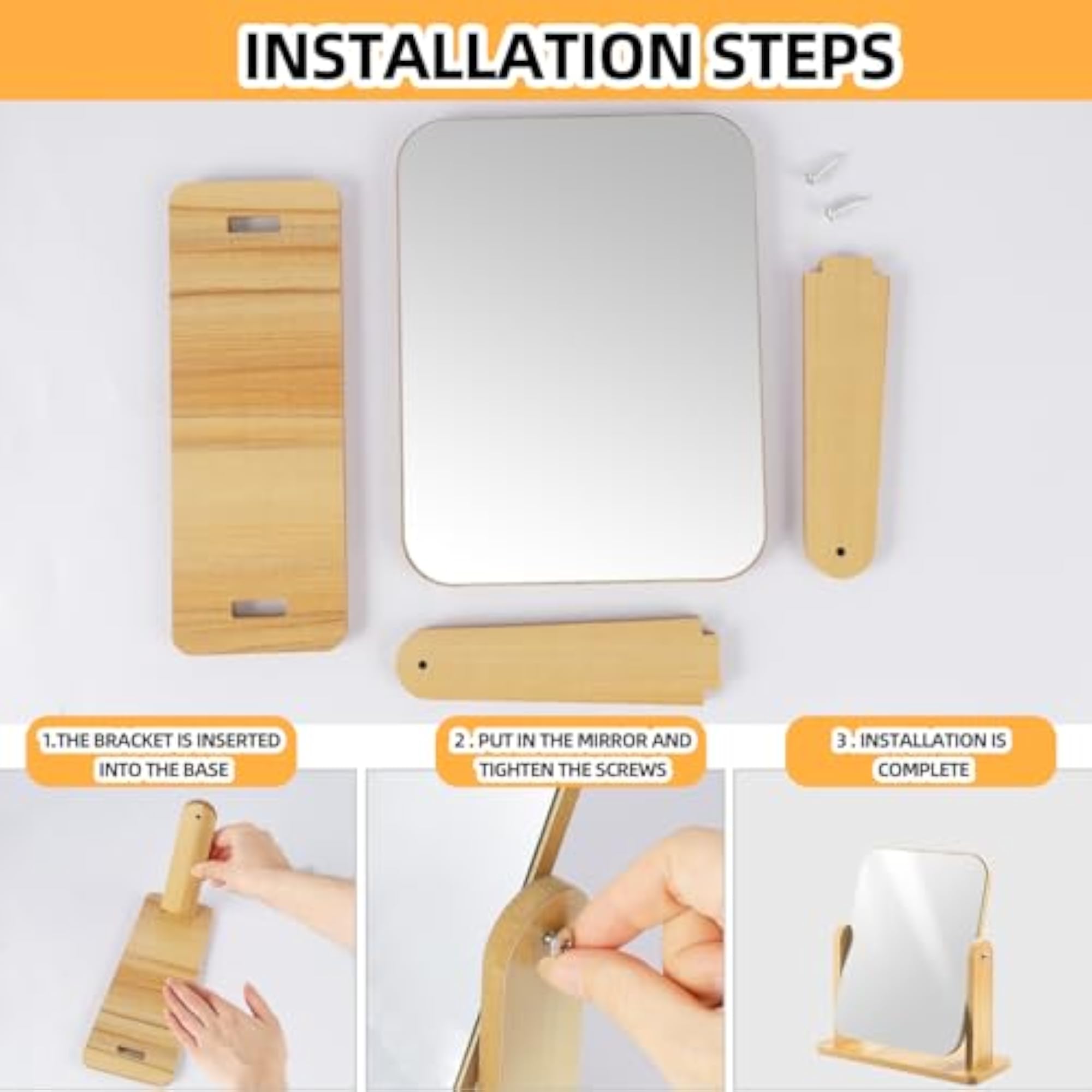 360 Degree Rotation Makeup Mirror Standing Wooden Table Mirror