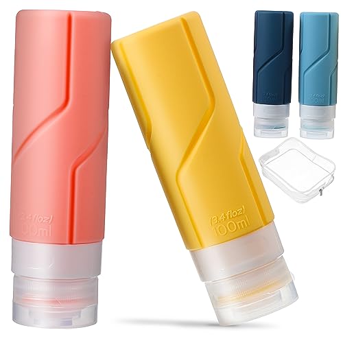 HOMOCONO シリコン製トラベルボトルキット 4個 トイレタリー容器 シャンプーボトル 収納バッグ付き 100ml トラベルサイズ シャンプー コンディショナー用容器 ランダムカラー