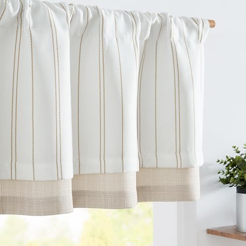 jinchan Striped Blackout Valance Curtain for Kitchen Linen Look Valance for Windows 18 Inch Modern Framhouse for Living Room Bedroom Bathroom Room Darkening Rod Pocket 1 Panel Yellow on White