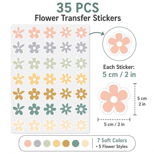 Image of 35 x Little Daisies Stickers, Cute Flower Stickers, Laptop Stickers, Water Bottle Stickers, Phone Flower Sticker, Aesthetic Stickers, Vinyl Stickers Daisy Sticker Pack, 2 inches (Multicolor)
