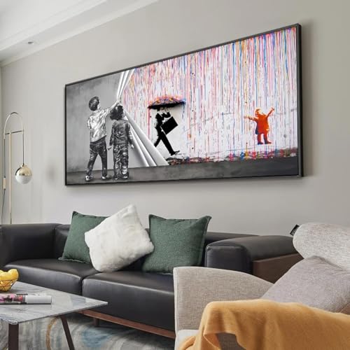 Cuadro de lienzo Rainbow Rain Graffiti estilo abstracto moderno de 70x140cm sin marco para salon 4