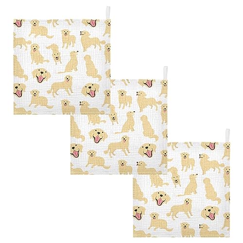 Image of vvfelixl Baby Muslin Washcloths Golden Retriever Dog Baby Burp Cloths Cotton Baby Face Towel for Newborn Infants Boys Girls Soft and Absorbent 11.8 X 11.8 in, 3 Pack