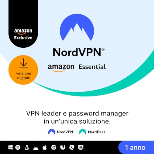 NordVPN Amazon Essential, 10 Dispositivi, 1 Anno, VPN & Password Manager, Codice Digitale