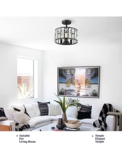 Coyilap Semi Flush Mount Ceiling Light, Crystal Close To Ceiling Light Fixtures, 12" Crystal Ceiling Light, Suitable For Kitchen, Hallway, Bedroom, Sf001-3-Bk #TOP6