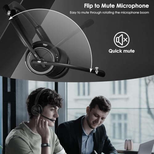 Image of Upgrade ANC & ENC Wireless Headset with Mic for Work(Flip-to-Mute & Dongle) | Headset with Microphone for PC, Bluetooth 5.4 Noise Cancelling Headphones with Mic for Call Center /Home /Computer /Phones