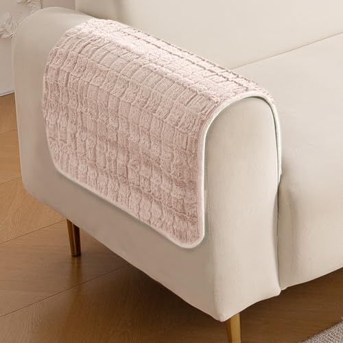 Image of HOKIPO 'Plush Haven' Premium Anti Slip Sofa Arm Cover 2 Pcs, Beige (AR-5151-L-BGE*2)