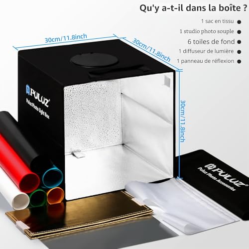 PULUZ Boîte à Lumière Photographie 30CM Boîte à Studio Photo Portable pour la Photographie Articles d'affaires Oline avec 6 Toiles de Fond en PVC + Diffuseur de Lumière – vue 7