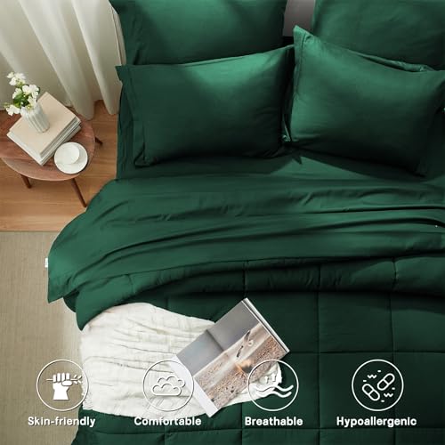 Anluoer California King Size Bed in a Bag 7 Pieces,Emerald Green Cal King Comforter Set with Sheets,All Season Bedding Sets with Comforter,Pillow Shams,Pillowcases,Flat Sheet,Fitted Sheet