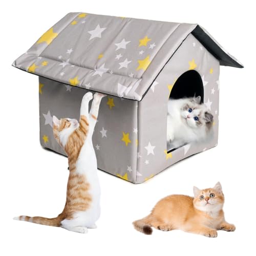 KBIBCK Casa para gatos para exteriores, resistente al invierno, resistente al agua, cueva para gatos, casa plegable para gatos, refugio para gatos, casa para perros callejeros (gris y blanco, L)