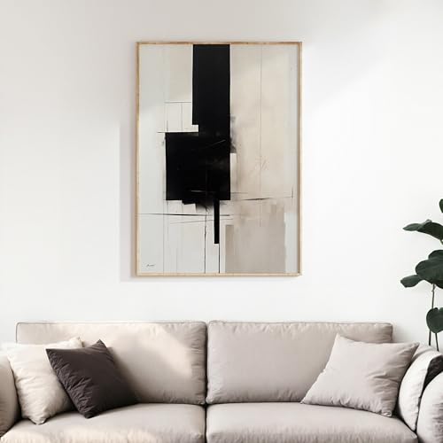 Art mural abstrait noir et beige grand format 80x120 cm