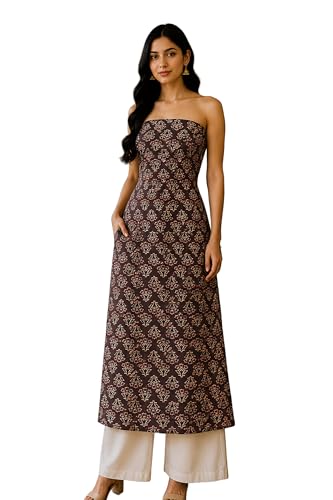 Image of Ethnics of Kutch Women's Ajrakh Modal Silk Natural Dye Hand Block Print Unstitched Kurta Fabric (For Lenght - Refer Bullet Point Below)