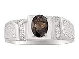  Rylos Mens Rings Sterling Silver Classic Designer 8X6MM Oval Gemstone & Genuine Sparkling Diamond Ring Smoky Quartz June Birthstone Rings For Men, Men\'s Rings, Silver Rings, Sizes 8,9,10,11,12,13