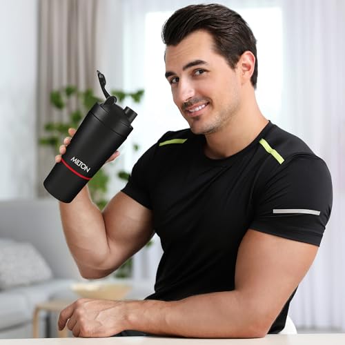 Image of MILTON Pro Mix Ultra Shaker with Blending Ball, Black, Shakers for Protein Shake with detachable Storage Compartment, Leakproof, Fitness Freak, Gym Bottle for Men and Women BPA-Free (591ml + 200ml)