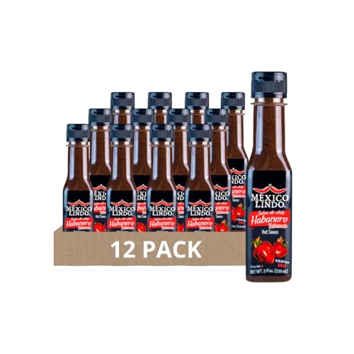 Image of Mexico Lindo Habanero Hot Sauce Xxxtra Hot | 83,200 Scoville Level | Mix of Habanero, Tatemados & Spices | Perfect for Quesadillas, Soups & Nachos | 5 Fl Oz Bottles (Pack of 12)