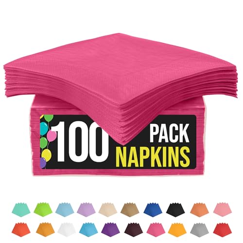 Party Solids Hot Pink Napkins Disposable Everyday 100 Pcs 2 Ply Hot Pink Dinner Napkins Bulk For Parties & Party Supplies