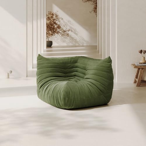 Bean Bag Chair for Adults Fireside Sofa Floor Lazy Couches with Ergonomic Corduroy Cozy Memory Foam Lounger Couch for Dorm, Apartment and Gaming Venue,Olive Green