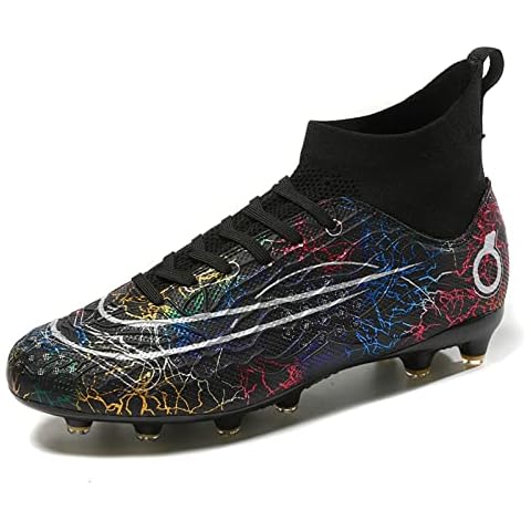 Men's Football Boots Boy's High-Top Sock Cleats Spikes Soccer Shoes Outdoor Professional Athletic Competition Training Sneakers Black 38 Cover