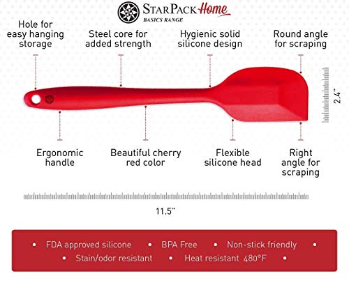 Image of P-Plus International Silicone Spatula Set 4-piece - 500ºF Heat-Resistant Baking Spoon Spatula - Seamless One-Piece Design Easy to Clean - Non-Stick Silicone Stainless Steel Core (Spatula 4 RED)