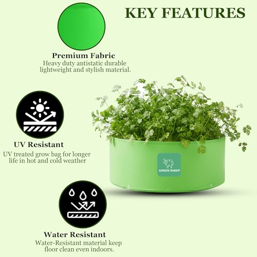 Image of GREENSHEEP HDPE Grow Bag Heavy Duty 260 GSM Round Plants Flower Growing Bags Floor Standing Mount Type for Home Garden Balcony Terrace Kitchen Nursery (Green, 18x9 inch, Pack of 3)