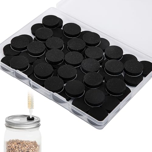 Nkiy Quen 60 Pcs Mushrooms Self Healing Injection Ports, Self Adhesive Mushroom Cap Lid Plug, Silicone Foaming Injection Ports for Mushroom Spawn Bags and Jar Lids