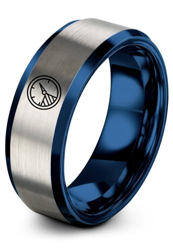 Zealot Jewelry Gift for Pilot Airspeed Indicator Ring Blue Gray Tungsten Band Wife Birthday Personalized Christmas for Men Godfather Fathers Day Band LGBTQ Couple Birthday Small for Him Size 4