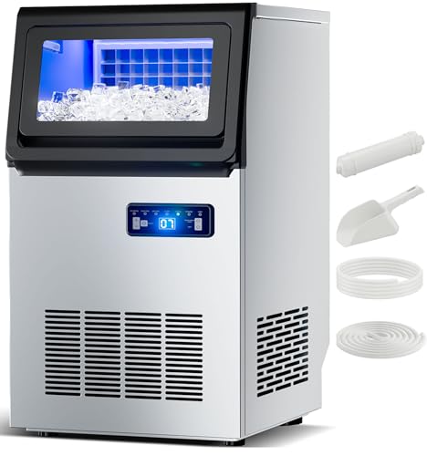 Image of Commercial Ice Maker, 109 Lbs /24H Countertop Ice Maker Machine Commercial Ice Machine Freestanding Stainless Steel Upon Counter Ice Maker(109Lbs /24H)