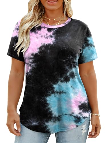 Image of VISLILY Plus-Size-Tops for Women Casual Short Sleeve T Shirts Trendy Tie Dye Crewneck Tees Comfy Loose Fit Tunics XL-5XL