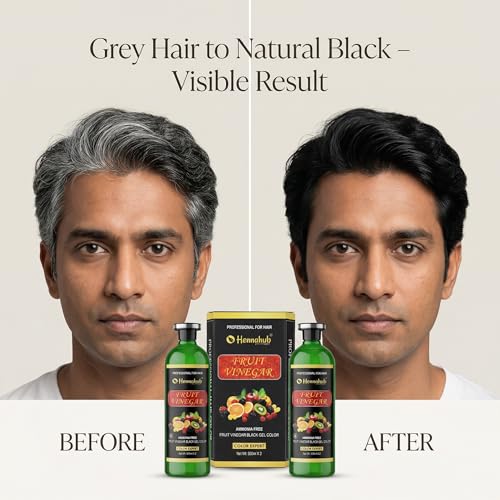 Image of Fruit Vinegar Gel Hair Color Black | 10 Minutes 100% Grey Coverage | A+B 500ml x 2 = 1000ml | Ammonia Free | Repairs & Colours Hair | For Men & Women | Made in India | Free Gloves | Hennahub