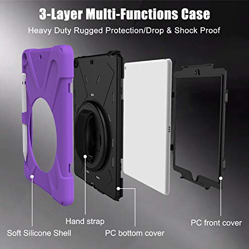 Protection iPad 10.2 antichoc avec porte-stylet et sangle violet