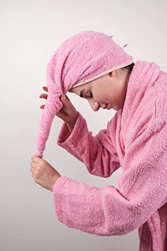 LLAMAXY 100% Pure Organic Cotton Hair Towel - Quick Twist Rapid Dry Turban Cap for Adults and Children - 3 Pack Pink - Image 4
