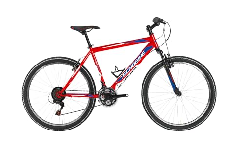 Tecnobike 704 FUSION Mountain Bike 26 Pollici con Telaio S in Acciaio Rosso Blu, Cambio 18 Velocità, Freni V-Brake, Forcella Ammortizzata Zoom, Bici Uomo per Strada e Fuoristrada