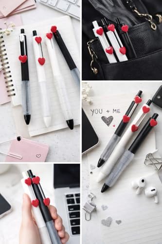 Image of Heart Shape Black Pen Set 0.5mm Fine Tip Smooth Writing Black Ink, Cute Aesthetic Heart Top Design, Stylish Pens for Kids Students Office School Use, Lightweight Grip - Pack Of 1 (4 Pens)