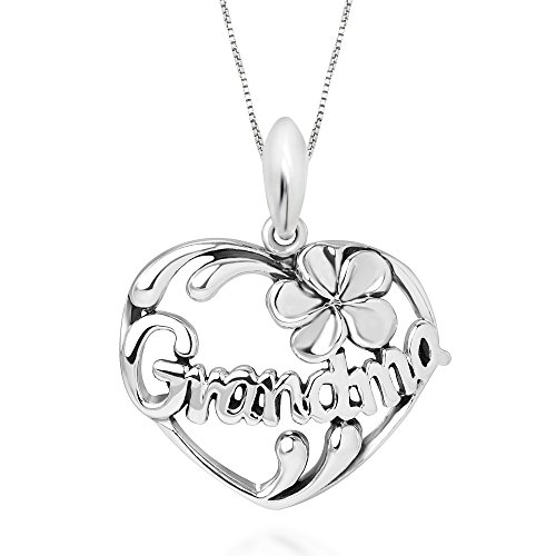 925 Sterling Silver Flower I Love You Grandma Heart Pendant Necklace, 18"