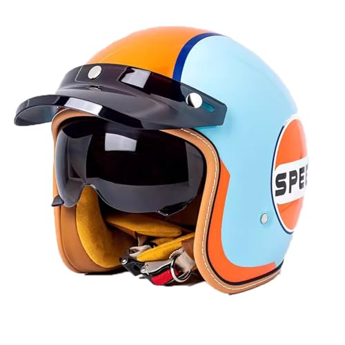 Retro 3/4 Motorrad Helm Jethelm Vintage-Roller-Helm, DOT/ECE-Zertifizierter Retro-Motorradhelm Mit Offenem Gesicht Für Damen Und Herren, Leichter Moped-Helm E,XL