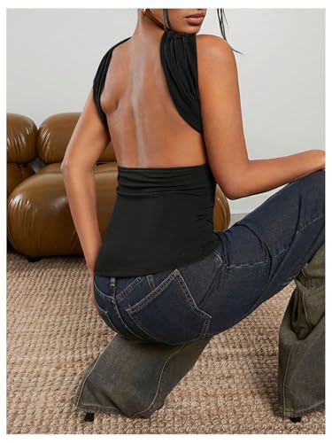 Milumia Women Ruched Strapless Halter Tube Top Open Back Slim Fit Bandeau Shirts2