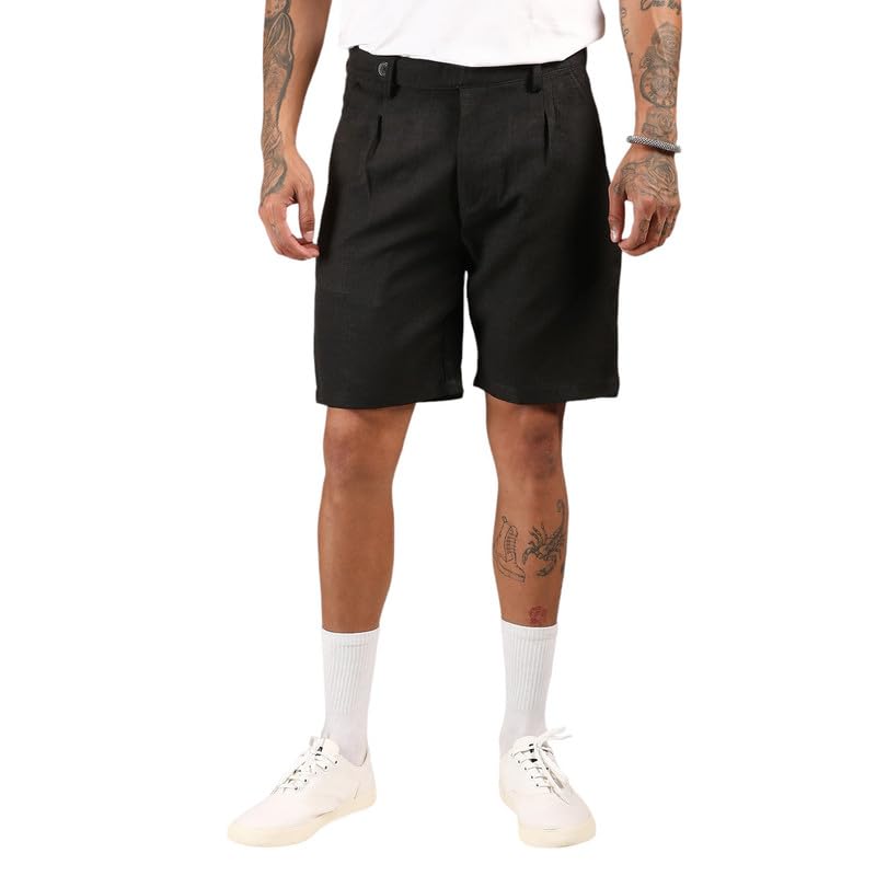 Image of CAHOOT Men's Wrinkled Tailored Shorts for Casual Wear | Mid-Rise | Regular Fit | Button Closure | Shorts Crafted with Comfort Fit for Everyday Wear