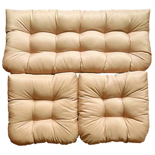 Coussins de chaise en osier kaki pour salon de jardin bas avec causeuse et 2 assises en U