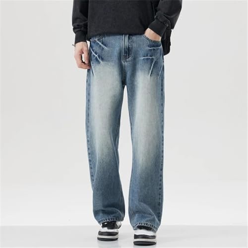 Men's Bleached Jeans Straight Baggy Hip Hop Vintage Distressed Trousers Korean Denim Pants2