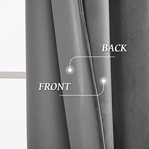 Image of RYB HOME Super Soft Velvet Curtains 120 inch, Smooth Hand-Feeling Durable Drapes Room Darkening Curtain Thermal Insulated Privacy Protection for Parlor Nursery Living Room, Light Grey, Set of 2 Panel