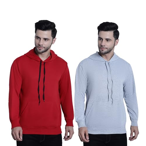 Image of Mack Jonney Solid Hooded Cotton Fleece Sweatshirt for Men (Pack of 2)-MACK50923