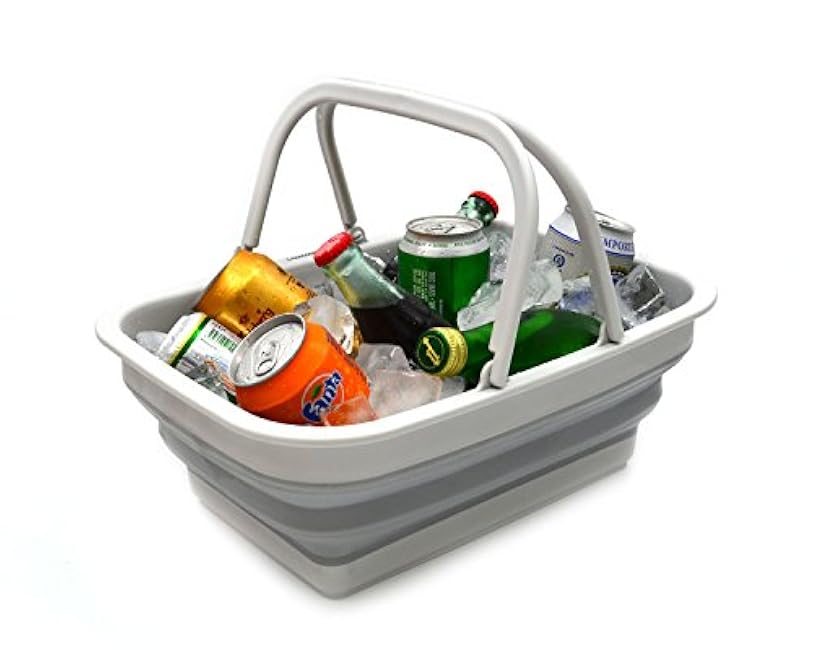 SAMMART SAMMART 9.2L (2.37Gallon) Collapsible Tub with Handle - Portable Outdoor Picnic Basket/Crater - Foldable Shopping Bag - Space Saving Storage Container (1, Grey)