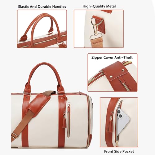 Foldable Travel Bag 2.0 with Wheels, PU Leather Duffel Carry On, Large Rolling Weekender for Men and Women (Black straps)4