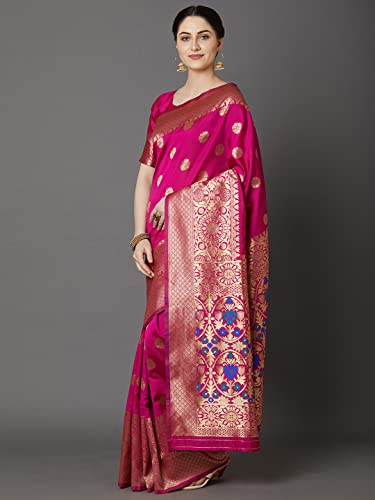 Image of AKHILAM Women's Kanjivaram banarasi silk Woven Design Saree With Unstitched Blouse Piece Saree With Un-Stiched Blouse
