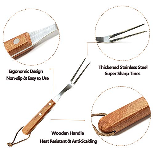 VOJACO [2 Pack] Meat Fork, Stainless Steel Meat Carving Fork, BBQ Barbecue Fork with Wooden Handle, Professional Classic Metal Cooking Curved Fork for Chicken, Beef, Pork, Turkey (10 inch) - Thumbnail 7